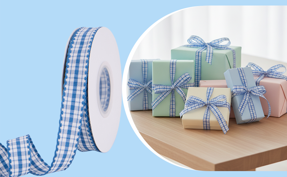 Blue Gingham Ribbon for Gift Wrapping