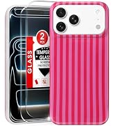 MYY for iPhone 17 Pro Case [with 2X Screen Protector],Cute Striped Phone Case Soft TPU Slim Shock...