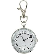 iplusmile Clip on Pocket Watch Open Face Watch with Key Buckle Portable Unisex Digital Watch for ...