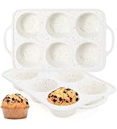 FUNBAKY Jumbo Silicone Muffin Pan with Metal Frame, 3.5 Inch Large Muffin Pans 6 Cups 2 Pack Conf...