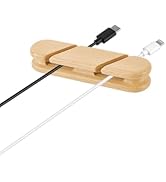 TFZUJDS Natural Beech Wood Cable Holder &amp; Cord Organizer, Adhesive Cable Clips for Desk, Under De...