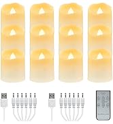 USB Rechargeable Flameless LED Tea Lights Warm White Votive Candles with Remote Battery Flickerin...