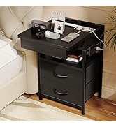 Nightstand Bedside Table Hidden Bedroom - Night Stand with Charging Station and Sliding Top Stora...