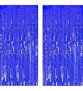 Blue Laser Tinsel Glitter Foil Fringe Curtain Birthday Party Streamers Backdrop Decorations Photo...