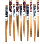 10 Pairs Reusable Bamboo Chopsticks, Falling Sakura Pattern Natural Bamboo Wood Chopsticks, 8.8In...