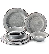 LEHAHA Farmhouse Melamine Dishes Dinnerware Set, 12 Piece Rustic Plates and Bowls Great for Picni...