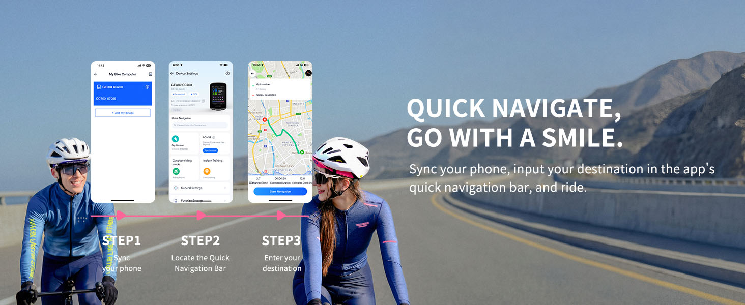 GEOID CC700 2.8‘’ Color Screen Bike/Cycling Computer Wireless - Route Navigation Re-Route Planing