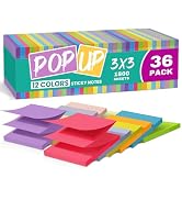 Pop Up Sticky Notes, 3x3 Inches Refills for Dispenser, 36 Pads, Accordion Self-Stick Notes for Of...