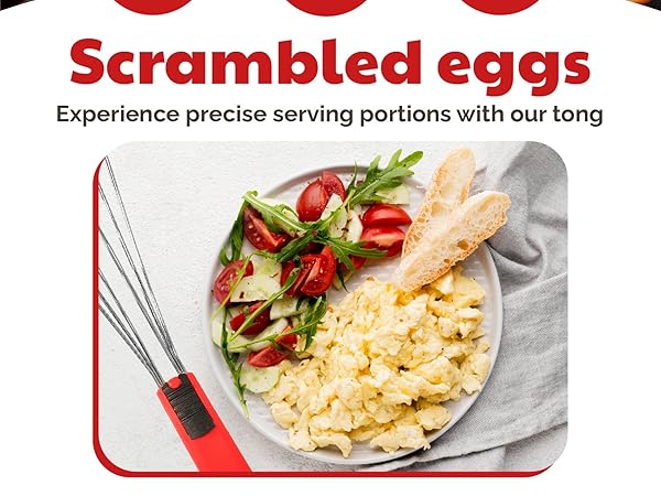 grab, serve and whisk with the flat whisk function for perfect eggs tongs for eggs, spatula tong