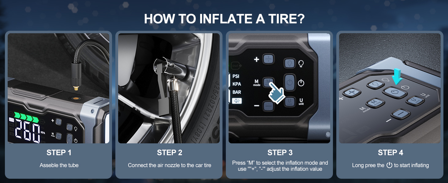 portable tire inflator and jump starter