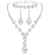 LOYALLOOK Bridal Rhinestone Teardrop Statement Necklace Bracelets and Dangle Earrings Jewerry Set...