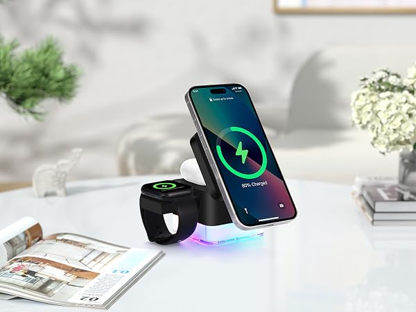 Wireless Charger Charging Station Cube 3 in 1 MagSafe Charger Stand for iPhone AirPods Apple Watch