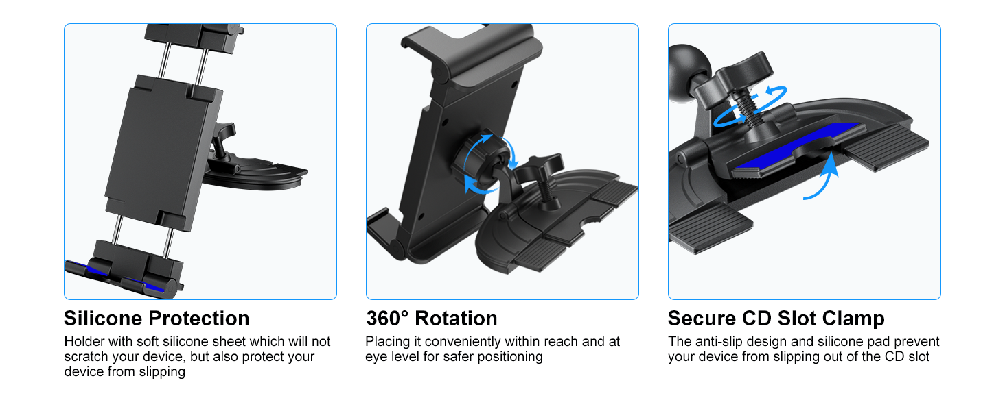 PLDHPRO iPad Holder for Car CD Slot, Adjustable Tablet Mount Air Vent Stand