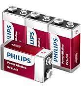 PHILIPS 9V Batteries - Power Alkaline 9 Volt Battery 4 Pack, Long Lasting Power Up to 5 Years in ...