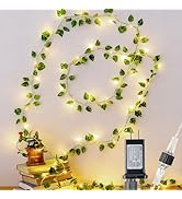 HEYFUNi Vines with Lights, 23 Ft 73 Led Faux Pothos String Lights Plug in, Leaf Lights for Bedroo...