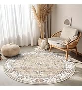 WITSHOCK Ultra-Thin Washable Round Rug, 4Ft Oriental Circle Area Rugs for Bedroom Entryway, Vinta...
