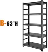 Donext 5-Tier Garage Shelving, Heavy Duty Storage Shelves 2000LBS, 63" Adjustable Shelving Unit f...