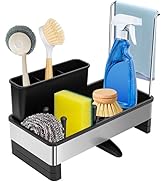 Kitchen Sink Caddy,Sponge Holder for Kitchen Sink with Dish Brush Holder, Auto Drain Tray, Sponge...