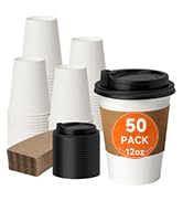 METAPRINT 50 Pack 12 oz Disposable Coffee Cups with Lids and Sleeves, Paper Coffee Cups for Hot/C...