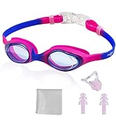 PHELRENA Kids Swim Goggles with Earplugs Nose Clip, Kid swimming goggles with Anti-UV, Anti-fog L...