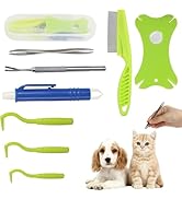 Tick Removal Tool 8 in 1 with Storage Box, Tick Tweezers, Flea Comb, Magnifying Glass, Dog Tick R...