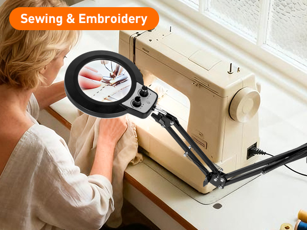 Sewing Embroidery magnifier with light hands free magnifying light with stand