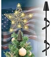 Christmas Tree Topper Kit, 9 Inch LED Star Tree Topper with 44-Inch Extension Pole &amp; Support Base...