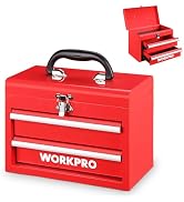 WORKPRO Portable Mini Metal Tool Box with 2 Drawers | Metal Tool Chest, Ball Bearing Slides, Top ...