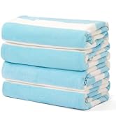 Touchat 4 Pack Cabana Stripe 250GSM Polyester Lightweight Quick-Dry Beach Towel &amp; Blanket Combo- ...