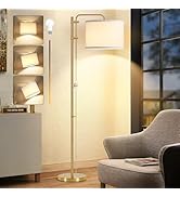 Gold Floor Lamps for Living Room, Adjustable Height Standing Lamps with 350° Rotate White Lampsha...