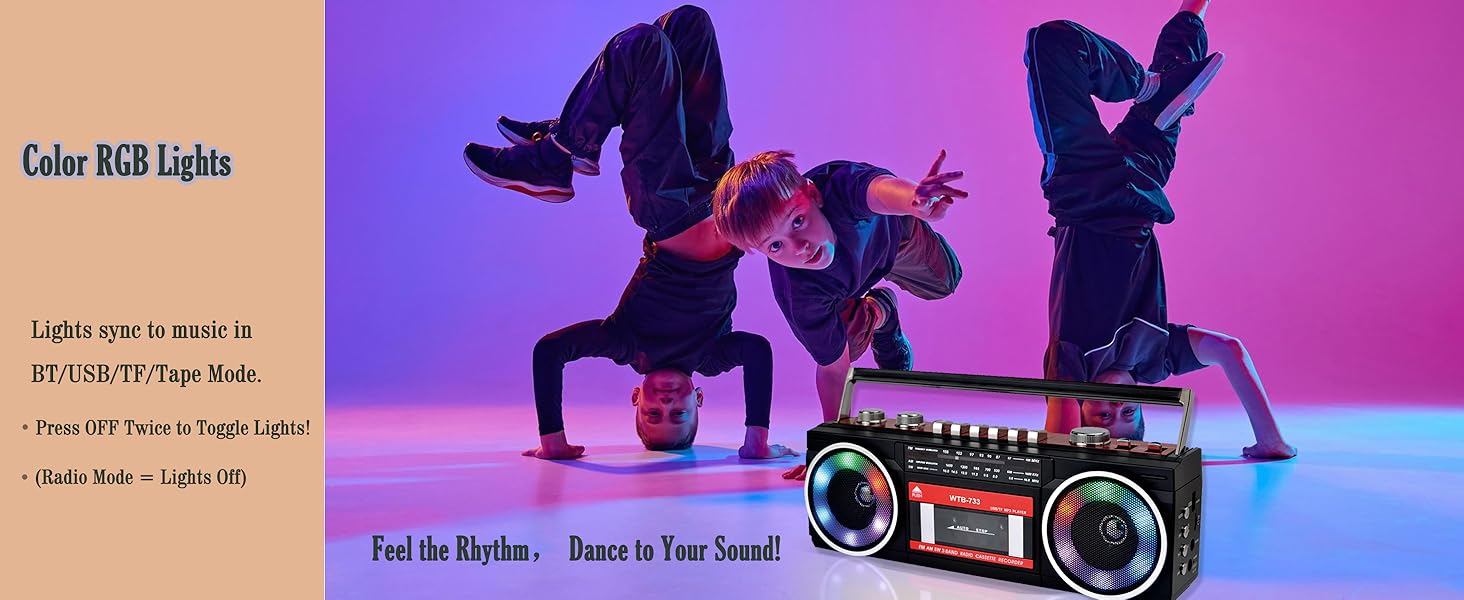 retro cassette player boombox with color RGB lights