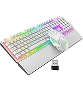 Rechargeable Wireless Keyboard Mouse and Wrist Rest Combo RGB Backlight Silent Mechanical Feel Ke...