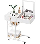Elephance Moveable Vanity Desk with Mirror for Small Spaces, Makeup Dressing Table Computer Desk ...