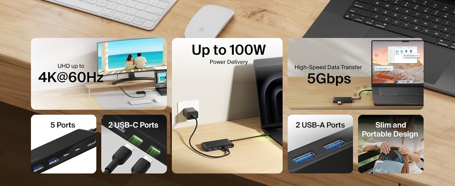 Belkin Connect 5 Port USB-C Hub with Dual USB-C Ports