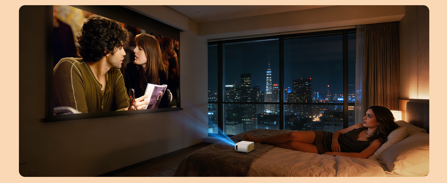 Mini Projector for Bedroom Home Theater, Giant Screen Movie Watching Experience