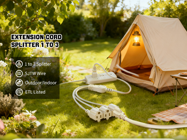 extension cord splitter 1 to 3 outdoor indoor