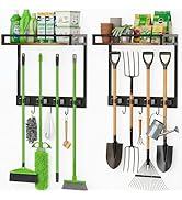 FLOUREE 2 Packs Broom Holder Wall Mount with Shelf Load 66LBS Broom and Mop Organizer Wall Hangin...