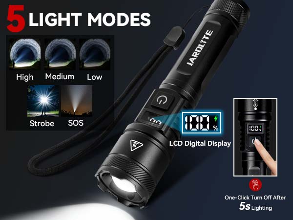 5 modes high medium low strobe sos