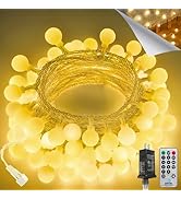 LORRYTE Connectable 43FT 100LED Globe String Lights | 8 Modes Warm White Christmas String Lights ...