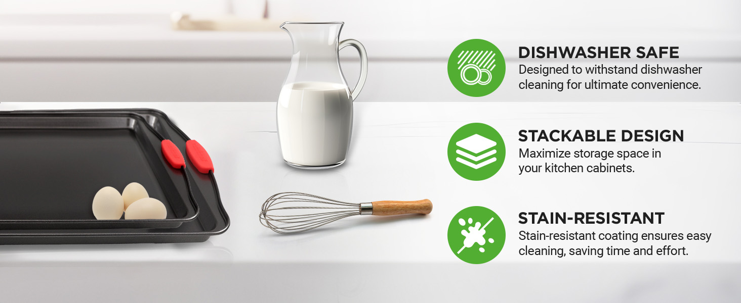 stackable baking sheets for oven with stain resistant finish kitchen accessories for easy storage