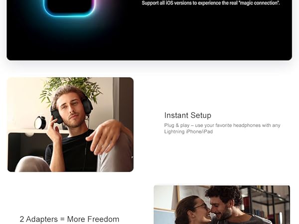 Dual Lightning Audio Adapters, Instant Setup &amp;amp;amp; No Dropouts