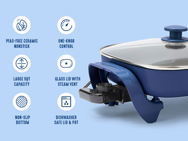 GreenLife, Ceramic Nonstick, PFAS-Free, Non-Toxic, Electric Skillet, Electrics