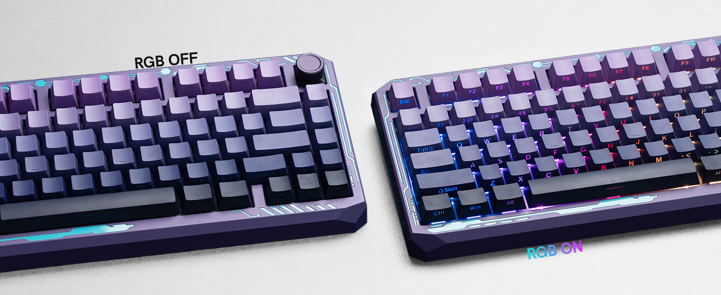 â??RGB OFFâ?� (left, no backlighting) and â??RGB ONâ?� (right, colorful backlighting activated)