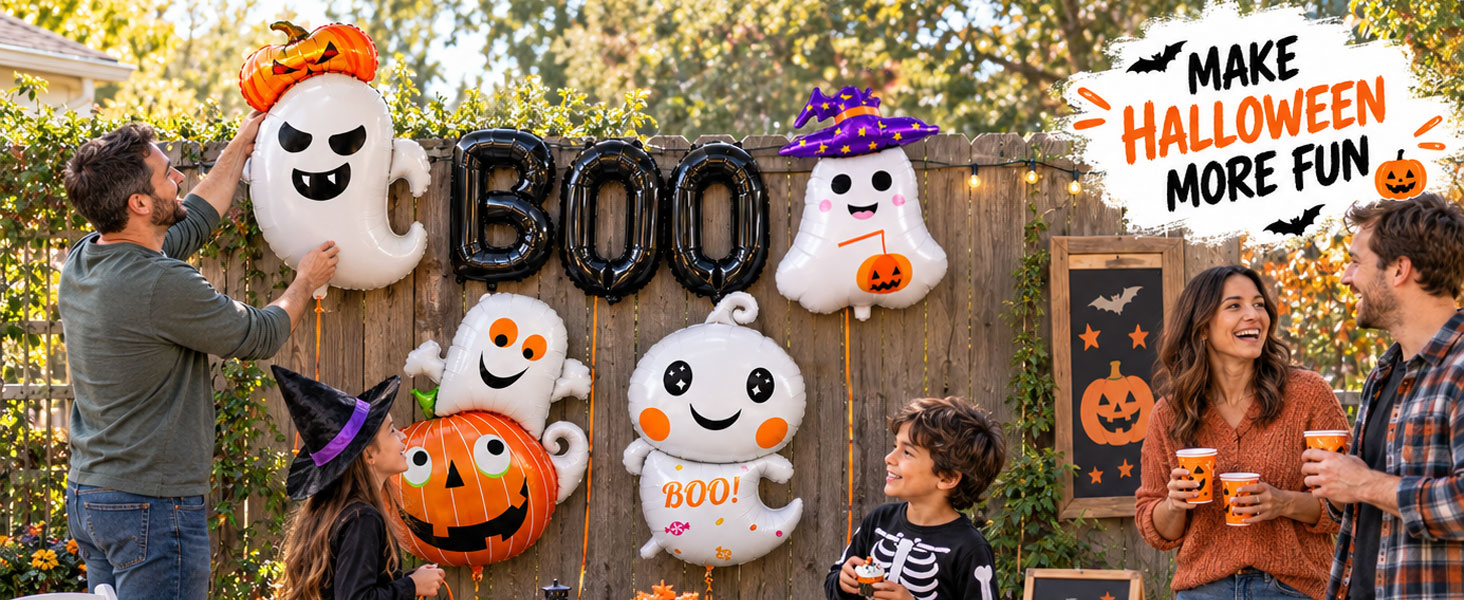 7 Pieces Halloween Ghost Pumpkin Boo Balloons Set