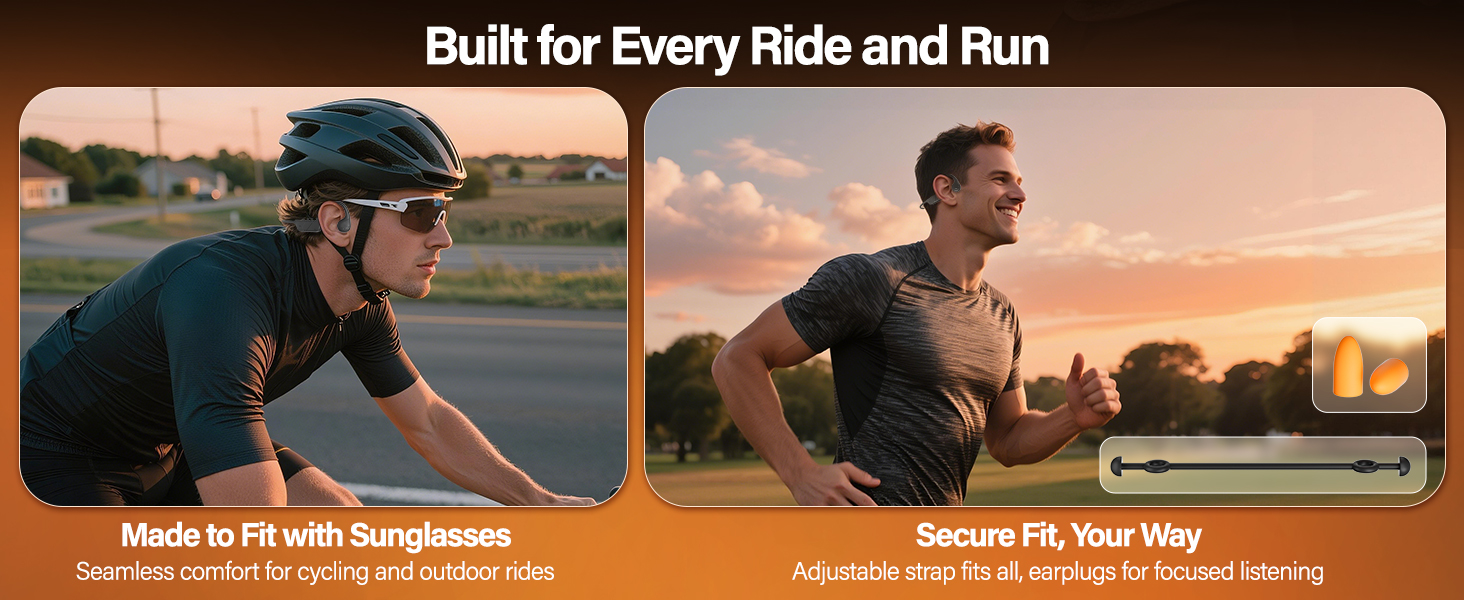 Running headphones glasses compatible with secure fit adjustable strap