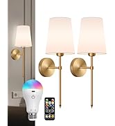 Battery Operated Wall Sconce Set of 2, Dimmable Detachable Wall Lamp with Remote, 3 Color Tempera...