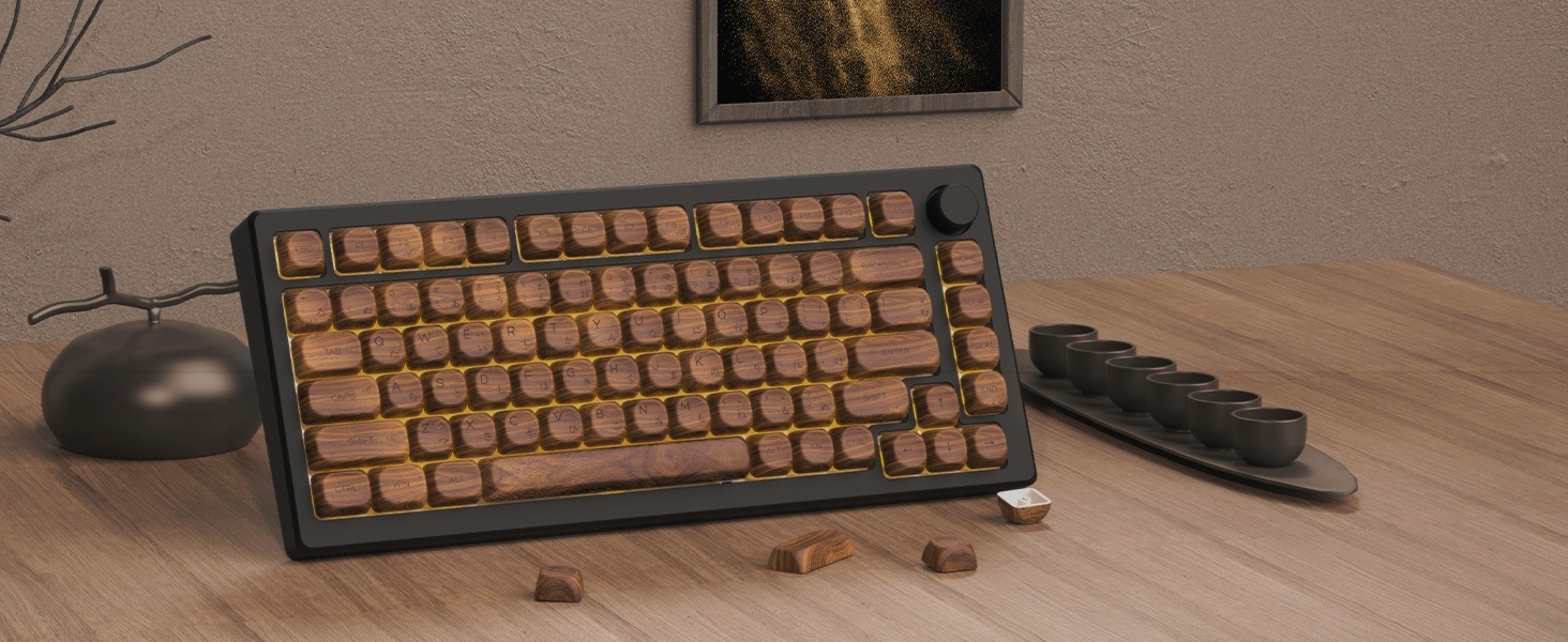 Womier PBT Keycaps - MOA Keycaps 75 Percent, Wood Dye-Sublimation Custom Keyboard Key Cap