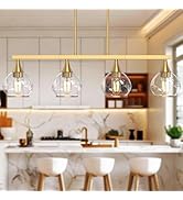 Phaosio 4-Light Gold Kitchen Island Linear Pendant Light, Brushed Gold Dining Room Chandelier wit...