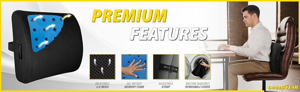 Lumbar Support Pillow Cooling Mesh Removable Cover Universal