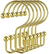 Bathway Shower Curtain Hooks Gold Shower Curtain Rings, 12 Pcs Double Hook Shower Curtain Hooks R...